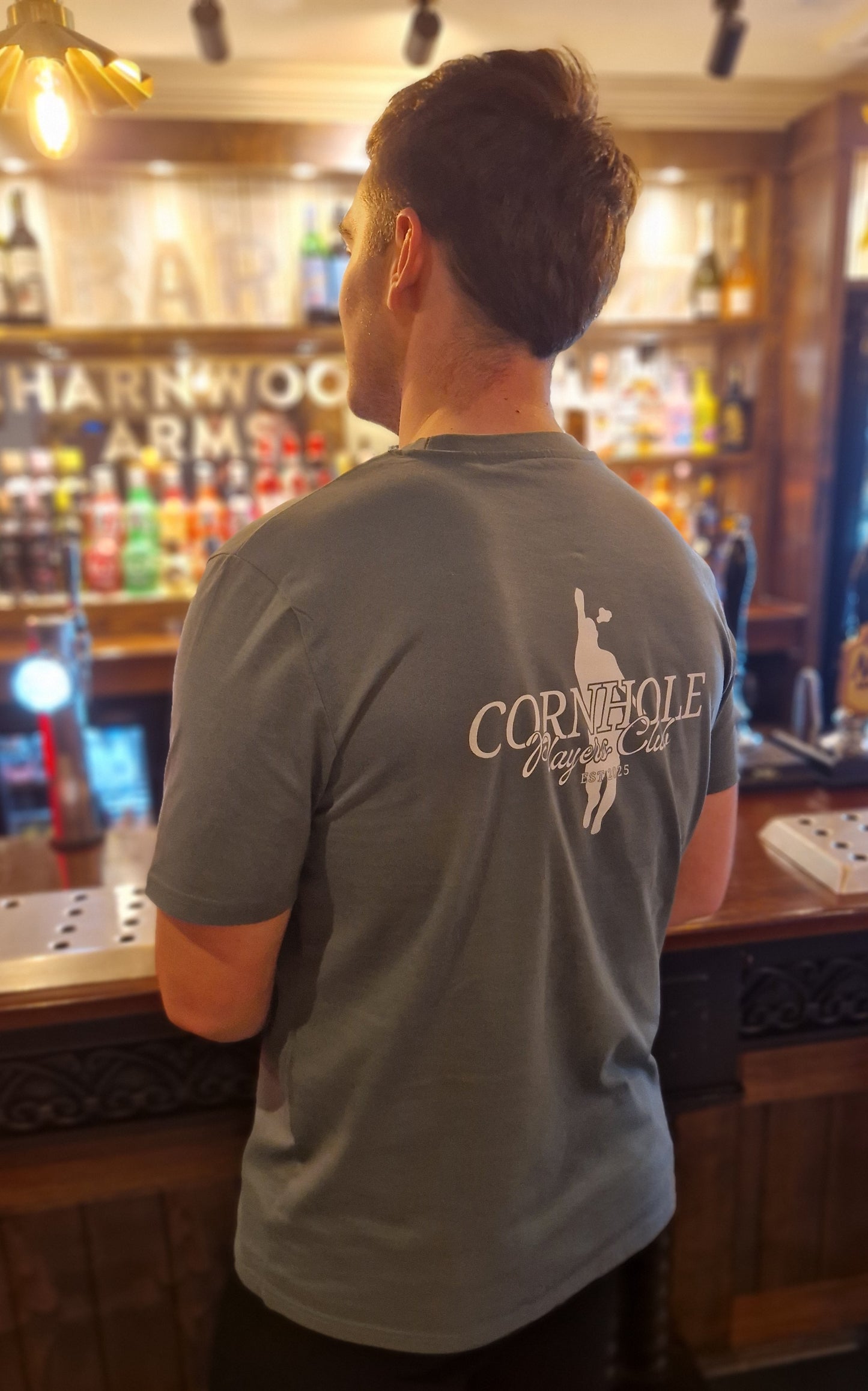 Mens Unisex Premium Green Bay T-Shirt - CPC Classic Fly (Logo White) - Cornhole Players Club