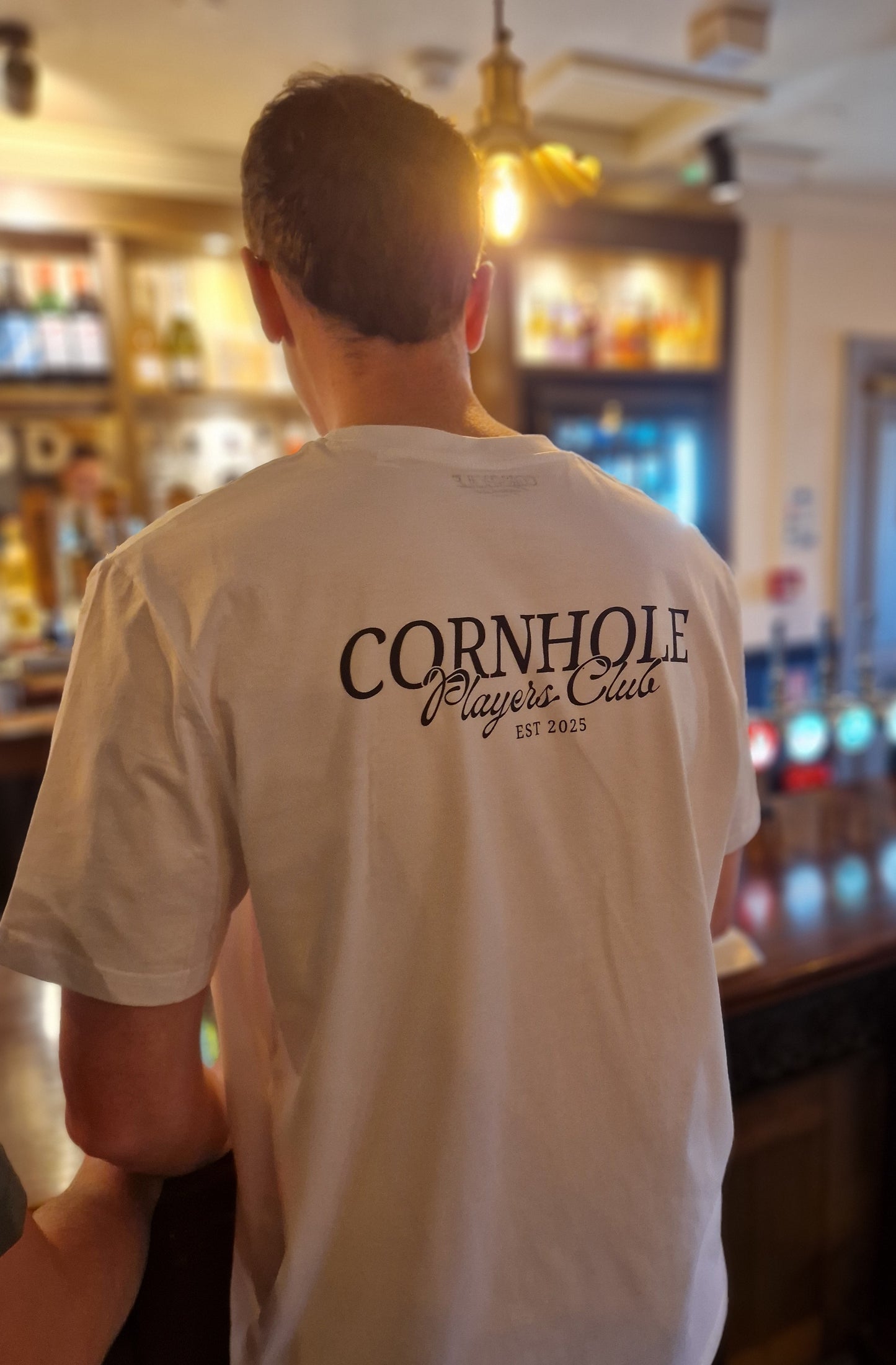 Mens Unisex Premium White T-Shirt - CPC Classic (Logo Black) - Cornhole Players Club