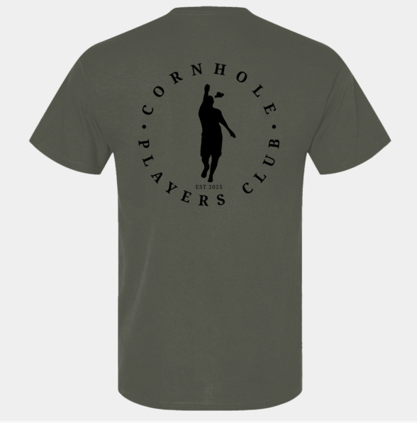 Mens Unisex Premium Khaki T-Shirt Cornhole Apparel - CPC Full Circle (Logo Black) - Cornhole Players Club